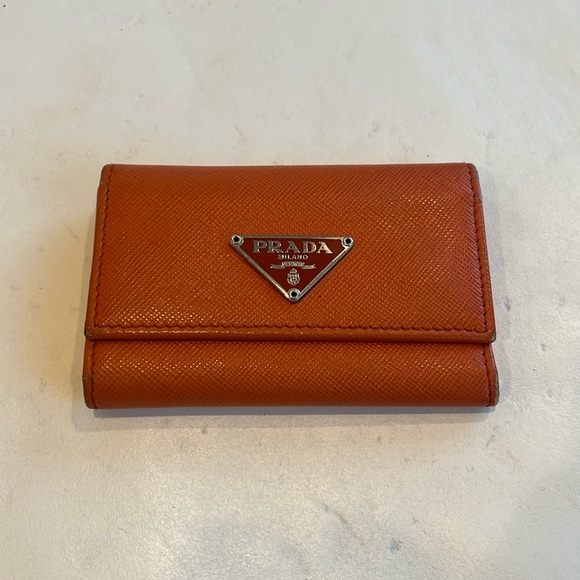 Prada Accessories - Prada Orange Saffiano Leather 6 Key Holder